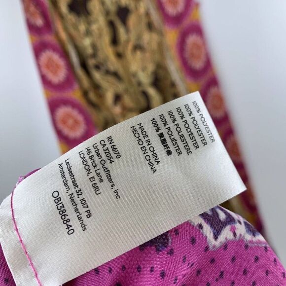 Free People S Miranda Printed Jumpsuit Satiny Floral Scarf Print Pink Gold - Picture 7 of 7